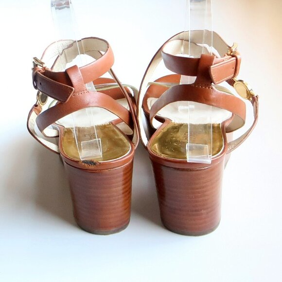 Michael Kors Brown & Gold Platform Wedge Strappy Open Toe Sandals / Summer Shoes - Picture 16 of 16